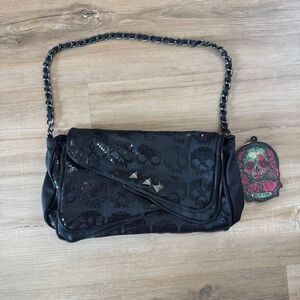 Iron Fist Women's Ruff Rider Handbag Sequin Skull Studded Bikercore Chain Strap